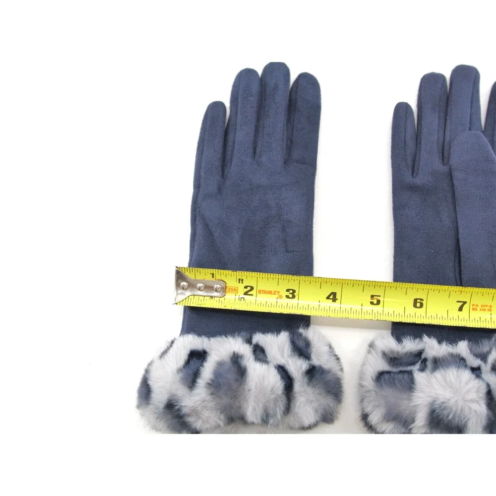 Fur Glove Women Black/Grey Leopard Faux Fur Trim and blue. Very soft fur